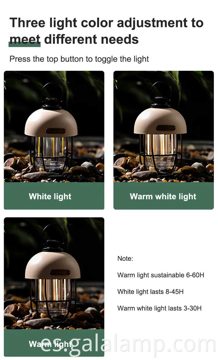 Luz de campamento solar LED retro con batería incorporada en 18650